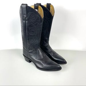Vintage Tony Lama Black Leather Tall Pointed Toe Western Cowboy Boots Size 8.5B
